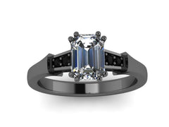 Black Diamond Engagement Ring 14k Black, White, Rose, or Yellow Gold Wedding Ring Sparkly Forever Brilliant Emerald Cut Moissanite Engagement Ring Unique Ring-V1147