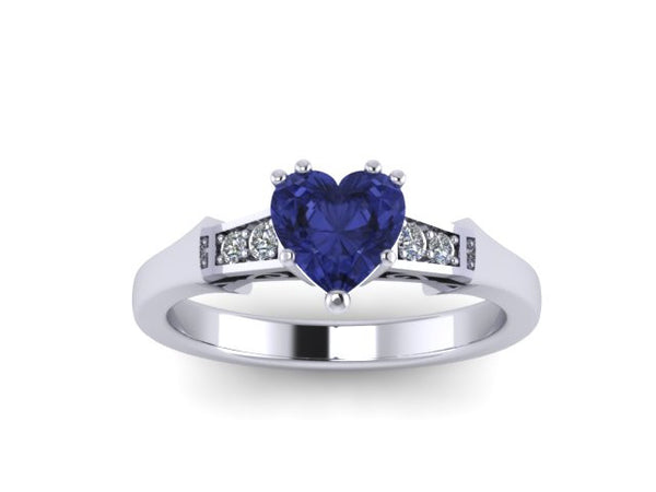 Heart Blue Sapphire Engagement Ring Diamond Engagement Ring 14k White, Black, Rose, Yellow Gold Wedding Ring Sparkly Engagement Ring Unique Bridal Vintage-V1148