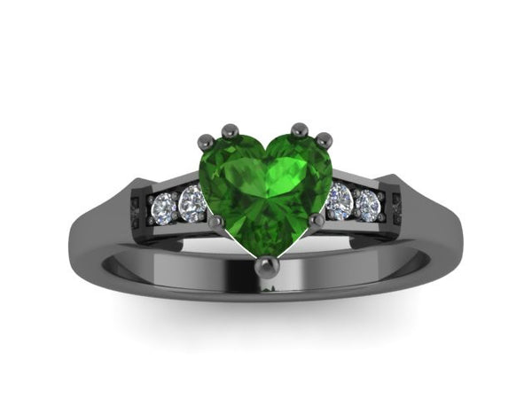 Heart Green Emerald Engagement Ring Diamond Engagement Ring 14k Black, White, Rose, Yellow Gold Wedding Ring Sparkly Engagement Ring Unique Bridal Vintage -V1148