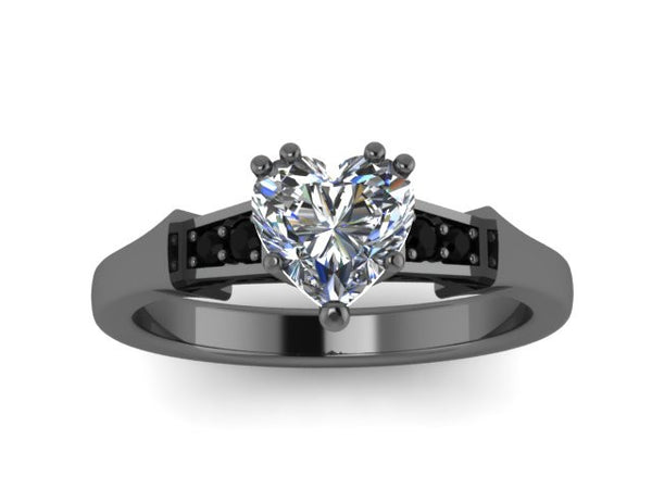 Heart Forever Brilliant Moissanite Engagement Ring Black Diamond Engagement Ring 14k Black, White, Rose, Yellow Gold Wedding Ring Sparkly Engagement Ring - V1148