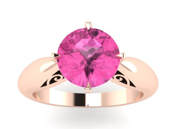 Pink Sapphire 14k Rose/White/Black/Yellow Gold Engagement Ring Solitaire Ring Unique Engagement Ring Fine Jewelry Filigree Sapphire Engagement Ring Unique  -V1150