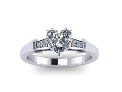 Heart Charles & Colvard Forever Brilliant Moissanite Diamond Engagement Ring 14k White Gold Wedding Ring Sparkly Unique Ring Vintage - V1148