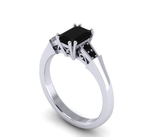 Black Diamond Engagement Ring 14k White Gold Wedding Ring Sparkly Engagement Ring Unique Etsy Fine Jewelry Elegant Engagement Ring - V1147