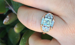 Moissanite Engagement Ring Art Deco Fine Jewelry 14K Rose & White Gold Diamond Engagement Ring Forever  One Moissanite Center - V1001