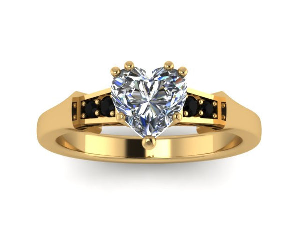 Heart Forever Brilliant Moissanite Engagement Ring Black Diamond Engagement Ring 14k Yellow Gold Wedding Ring Sparkly Engagement Ring- V1148