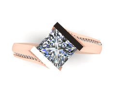 Unique Engagement Ring Forever Brilliant Princess Cut Moissanite Engagement Ring Diamond Rings 14k Rose Gold Ring Fine Modern Design - V1142