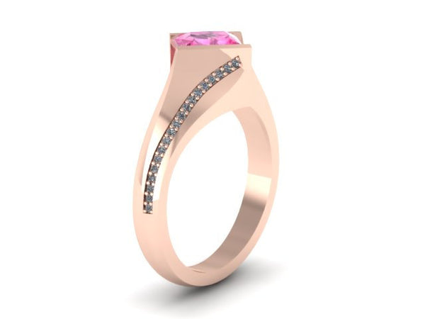 Pink Sapphire Engagement Ring Unique Proposal Ring Princess Cut Sapphire Engagement Ring Diamond Rings 14k Rose Gold Ring Fine Modern- V1142