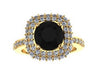 Diamond Halo Engagement Ring Black Diamond Engagement Ring 14K Yellow Gold with 8mm Black Diamond Center Natural Gemstone Bridal Ring- V1076