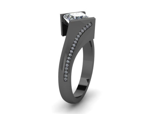 Unique Engagement Ring Forever Brilliant Princess Cut Moissanite Engagement Ring Diamond Rings 14k Black Gold Ring Fine Modern Design- V1142