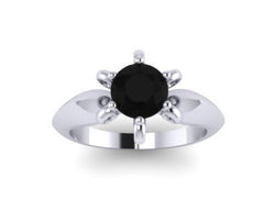 Solitaire Engagement Ring Natural Black Diamond Engagement Ring 14K White Gold with 6.5mm Black Diamond Center Elegant Engagemetn - V1080