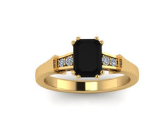 Yellow Gold Black Diamond Engagement Ring Wedding Ring Gold Engagement Ring Unique Etsy Fine Jewelry Elegant Engagement Ring Gems - V1147