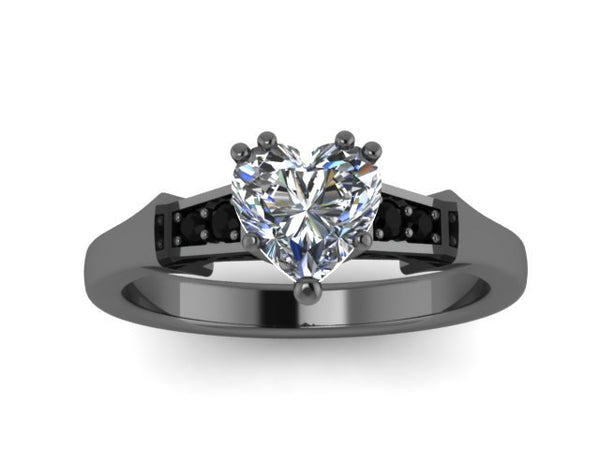 Heart Forever Brilliant Moissanite Engagement Ring Black Diamond Engagement Ring 14k Black Gold Wedding Ring Sparkly Engagement Ring - V1148
