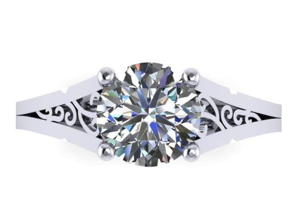 Forever One Moissanite Engagement Ring Wedding Ring 14K White Gold Unique Bridal Ring Filigree Design Fine Jewelry Chrsitmas Gift - V1155