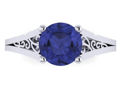 Blue Sapphire Engagement Ring Wedding Ring 14K White Gold Unique Bridal Ring Filigree Design Fine Jewelry Chrsitmas Gift Edwardian - V1155