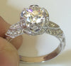 Forever One Engagement Ring Estate Fine Jewelry Diamond Vintage Engagement Ring Engraved Jewelry 14k White Gold Engagement Ring Uniuqe-V1154