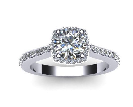 Diamond Halo Engagement Ring Moissanite Engagement Ring 14K White Gold Engagement Ring with 6mm Round Forever One Moissanite Center - V1082