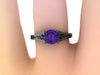 Amethyst Engagement Ring Wedding Ring 14K Black Gold Unique Bridal Ring Filigree Design Fine Jewelry Chrsitmas Gift Edwardian Holiday -V1155