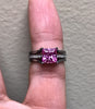 Pink Sapphire Engagement Ring Matching Diamond Band 14k Black Gold Bridal Set Princess Cut Sapphire Unique Wedding Ring Valentine's - V1156
