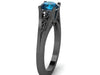 London Blue Topaz Engagement Ring Wedding Ring 14K Black Gold Unique Bridal Ring Filigree Design Fine Jewelry Chrsitmas Gift Edwardian-V1155