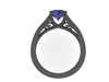 Blue Sapphire Engagement Ring Wedding Ring 14K Black Gold Unique Bridal Ring Filigree Design Fine Jewelry Chrsitmas Gift Edwardian - V1155