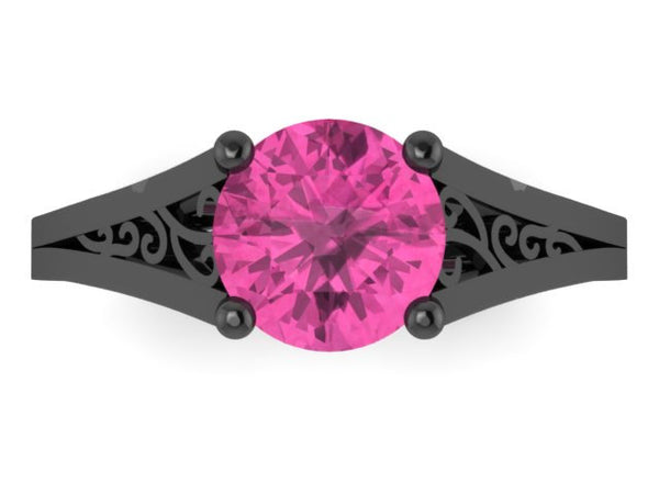 Pink Sapphire Engagement Ring Wedding Ring 14K Black Gold Unique Bridal Ring Filigree Design Fine Jewelry Chrsitmas April Birthstone - V1155