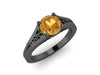 Citrine Engagement Ring Wedding Ring 14K Black Gold Unique Bridal Ring Filigree Design Fine Jewelry Chrsitmas Gift Edwardian Rings -V1155