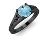 Aquamarine Engagement Ring Wedding Ring 14K Black Gold Unique Bridal Ring Filigree Design Fine Jewelry Chrsitmas April Birthstone - V1155