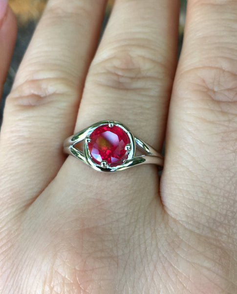 Ruby Ring Grace Collection Ruby Engagement Ring in 14K White Gold Wedding Ring Bridal Jewelry Ruby Fine Jewelry Proposal Rings Gems - V1095