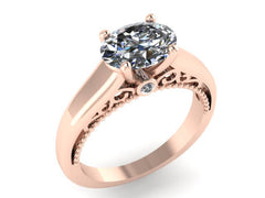 Forever One Moissanite Engagement Ring 14k Rose Gold Wedding Ring Oval Unique Engagement Jewelry Filigree Engagement Ring Marriage  -V1160