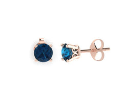 London Blue Topaz Stud Earrings 14K Rose Gold with 5mm Round London Blue Topaz Fine Jewelry November Birthstone Gemstone Earrings- V1067