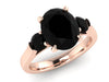 Oval Genuine Black Diamond Engagement Ring 14k Rose Gold Three-Stone Wedding Ring Black Diamond Bridal Jewelry Unique Marriage Ring  - V1164