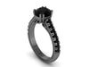 Black Diamond Engagement Ring Weding Ring Fine Jewelry Gift 14K Black Gold Ring with 7mm Natural Round Black Diamond Center Xmas Gift- V1029