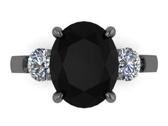 Black Gold Ring Black Diamond Ring Oval Diamond Engagement Forever One Moissanite Side Stones Three-Stone Wedding Bridal Marriage Ring-V1164