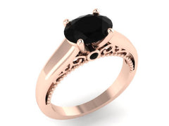 Black Diamond Engagement Ring 14k Rose Gold Wedding Ring Oval Diamond Unique Engagement Jewelry Filigree Engagement Ring Marriage  -V1160