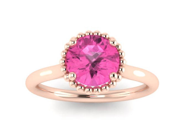 Pink Sapphire Engagement Ring 14k Rose Gold Wedding Ring Round Unique Engagement Jewelry Classic Engagement Ring For Women Brides Gift-1161