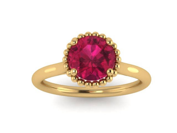 Ruby Engagement Ring 14k Yellow Gold Wedding Ring Round Unique Engagement Jewelry Classic Engagement Ring For Women Brides Gifts Red -1161