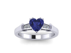 Heart Blue Sapphire Engagement Ring Diamond Engagement Ring 14k White Gold Wedding Ring Sparkly Engagement Ring Unique Bridal Vintage-V1148