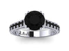 RESERVED for Tim - 5th of 12 payments - Black Diamond Engagement Ring 14K White Gold Ring with 7mm Round Natural Black Diamond Center- V1029