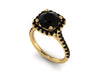 Halo Black Diamond Engagement Ring Wedding Ring 14K Yellow Gold with 8mm Round Genuine Black Diamond Center Unique Engagement Ring - V1090