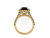 Halo Black Diamond Engagement Ring Wedding Ring 14K Yellow Gold with 8mm Round Genuine Black Diamond Center Unique Engagement Ring - V1090
