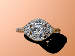 Moissanite Engagement Ring 14K White Gold Diamond Engagement Ring with 6mm Round Charles & Colvard Forever One Moissanite Ctr - V1003
