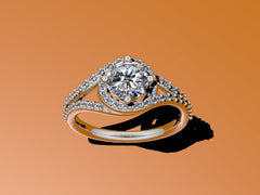Sapphire Engagement 14K White Gold Engagement Ring Diamond Engagement with 1.15ct Round White Sapphire Center Original Wedding Rings - V1004