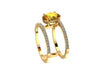 Diamond Ring Citrine Band 14K Yellow Gold Band With Yellow Citrine Center November Birthstone Fine Jewelry Unique Rings Original Gems- V1052
