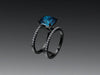 Diamond Band 14K Black Gold Topaz Band Gemstone Ring Custom Made Handmade Jewelry With 9x9mm Cusion Cut London Blue Topaz Center Gift- V1052