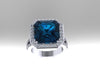 Blue Topaz Ring Diamond 14K White Gold Ring With London Blue Topaz Center Cocktain Ring Genuine Diamond Ring Unique Gift Jewelry Gems- V1059