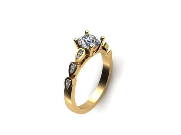 Engagement Ring Holiday Gifts 14K Yellow Gold with 6.5mm Round Charles & Colvard Forever One Moissanite Ctr Unique Bridal Sets - V1026