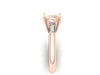 Three-Stone Engagement Ring 14K Rose Gold with 8mm Round Morganite Center and Two Baguette Moissanite Side-Stones Gemstone Rings - V1068