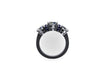 Engagement Ring Genuine Blue Sapphires 14K White Gold Wedding Ring 6.5mm Round F1 Moissanite Center & Two 5mm Side-F1 Moissanites - V1069