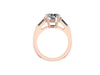 Three-Stone Engagement Ring 14K Rose Gold with 8mm Round Brilliant Moissanite Center and Two Baguette Moissanite Side-Stones - V1068