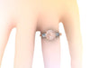 Three-Stone Engagement Ring 14K Rose Gold with 8mm Round Morganite Center and Two Baguette Moissanite Side-Stones Gemstone Rings - V1068
